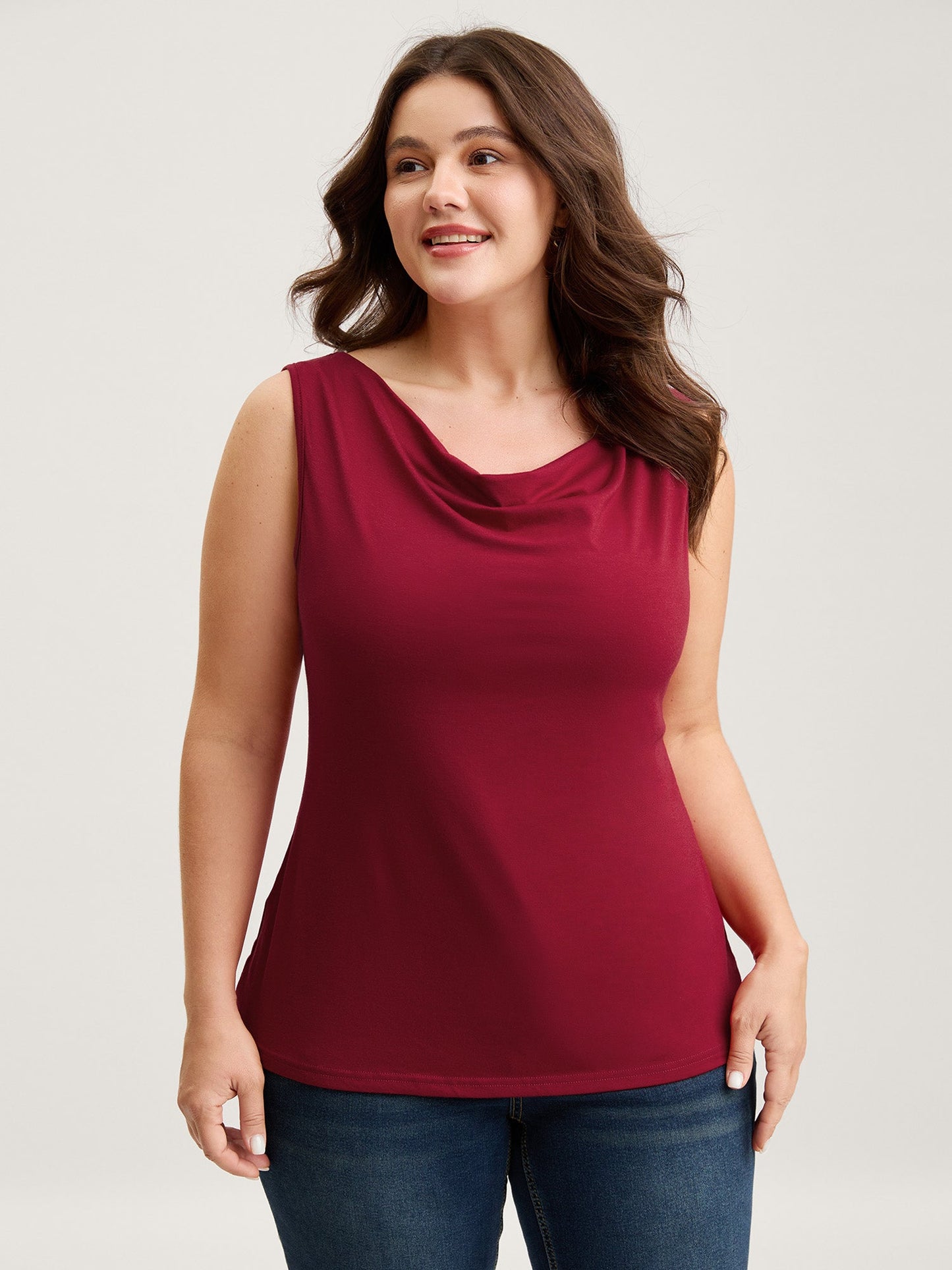 Two-Way Cowl Neckline Solid Tank Top
