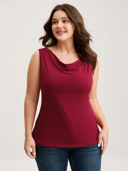 Two-Way Cowl Neckline Solid Tank Top