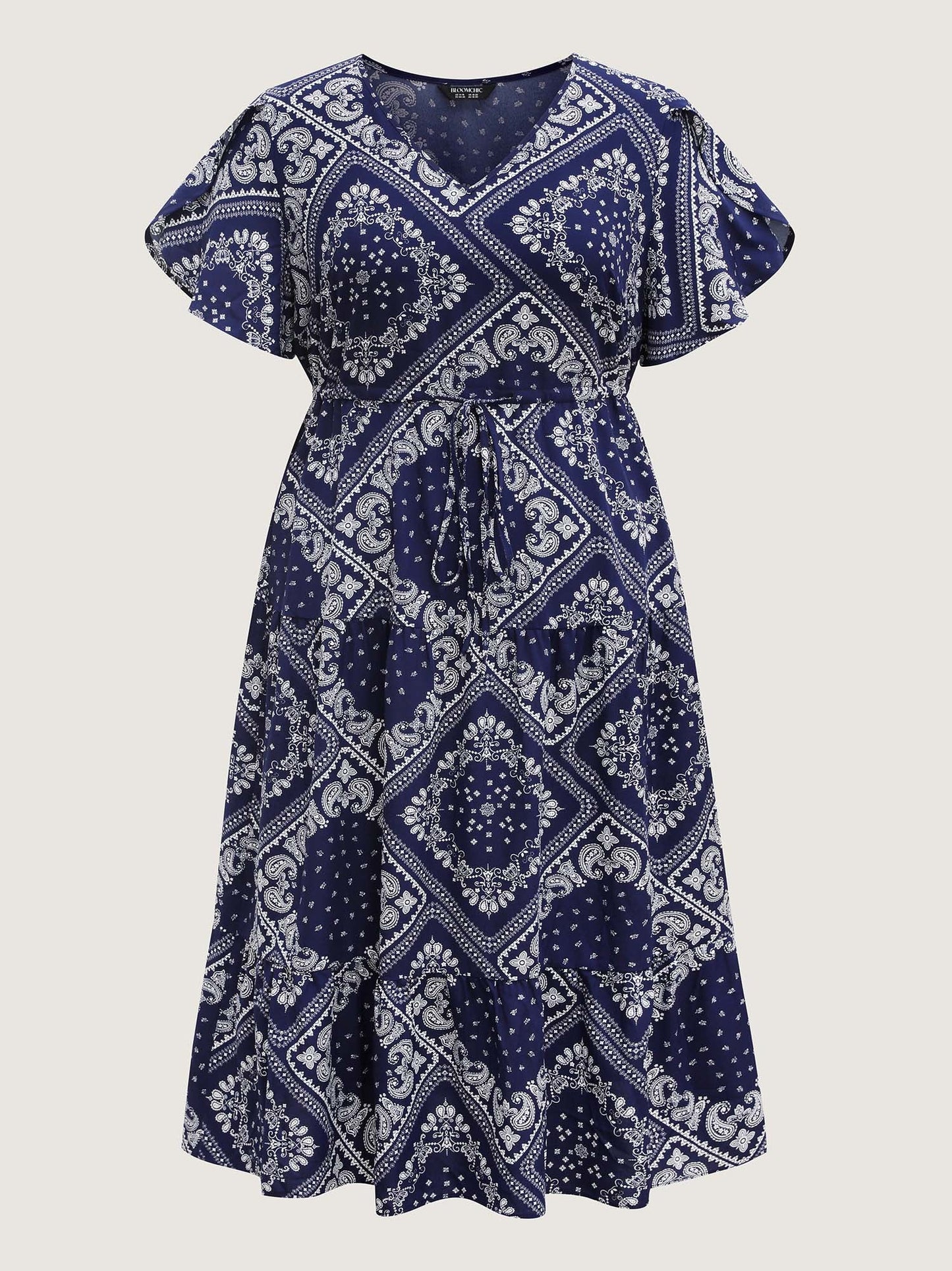 Paisley Print Waist Drawstring Midi Dress
