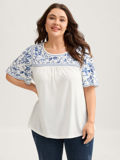 Floral Flowy Knit Solid T-Shirt