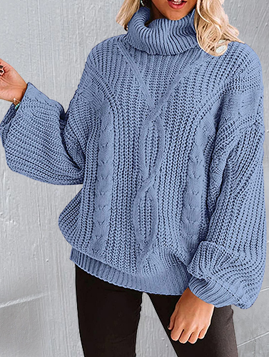 Women's Long Sleeve Turtleneck Chunky Knit Loose Sweater