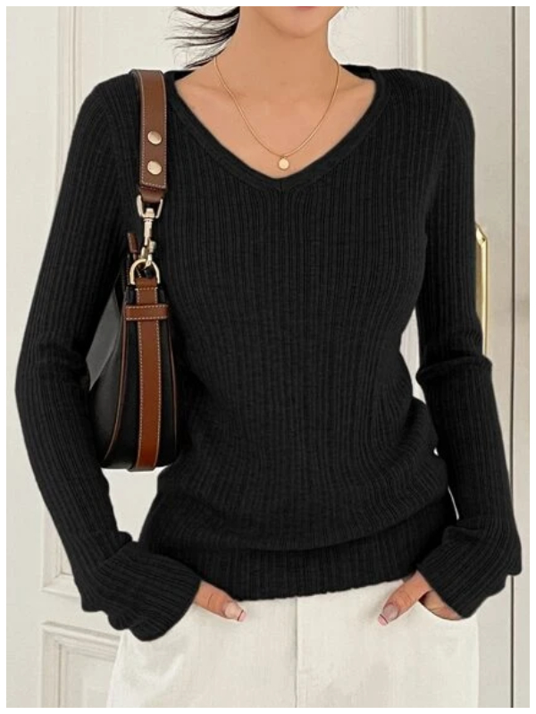 Solid V Neck Sweater