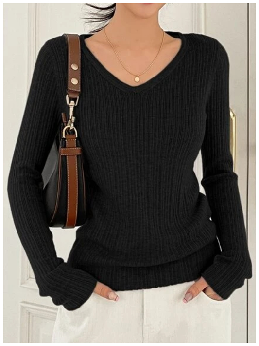 Solid V Neck Sweater