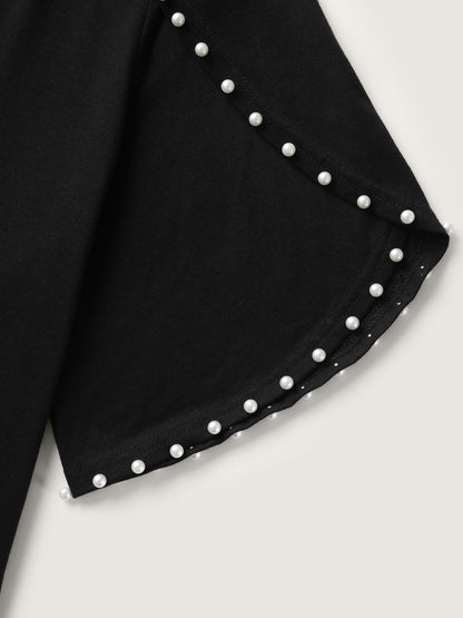 Pearl Petal Sleeve Neck Cut-Out Blouse