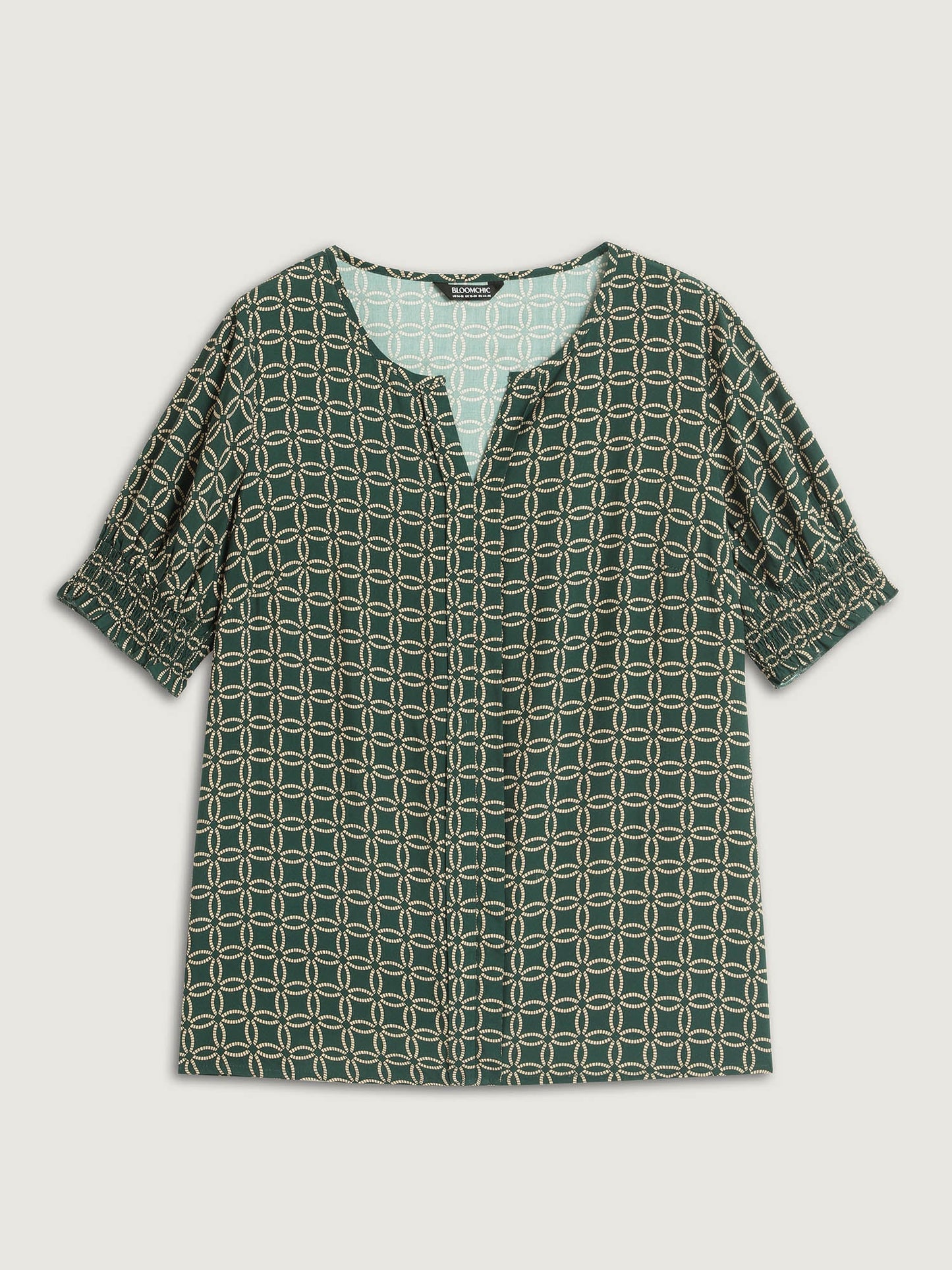 Floral Shirred Split Neckline Blouse
