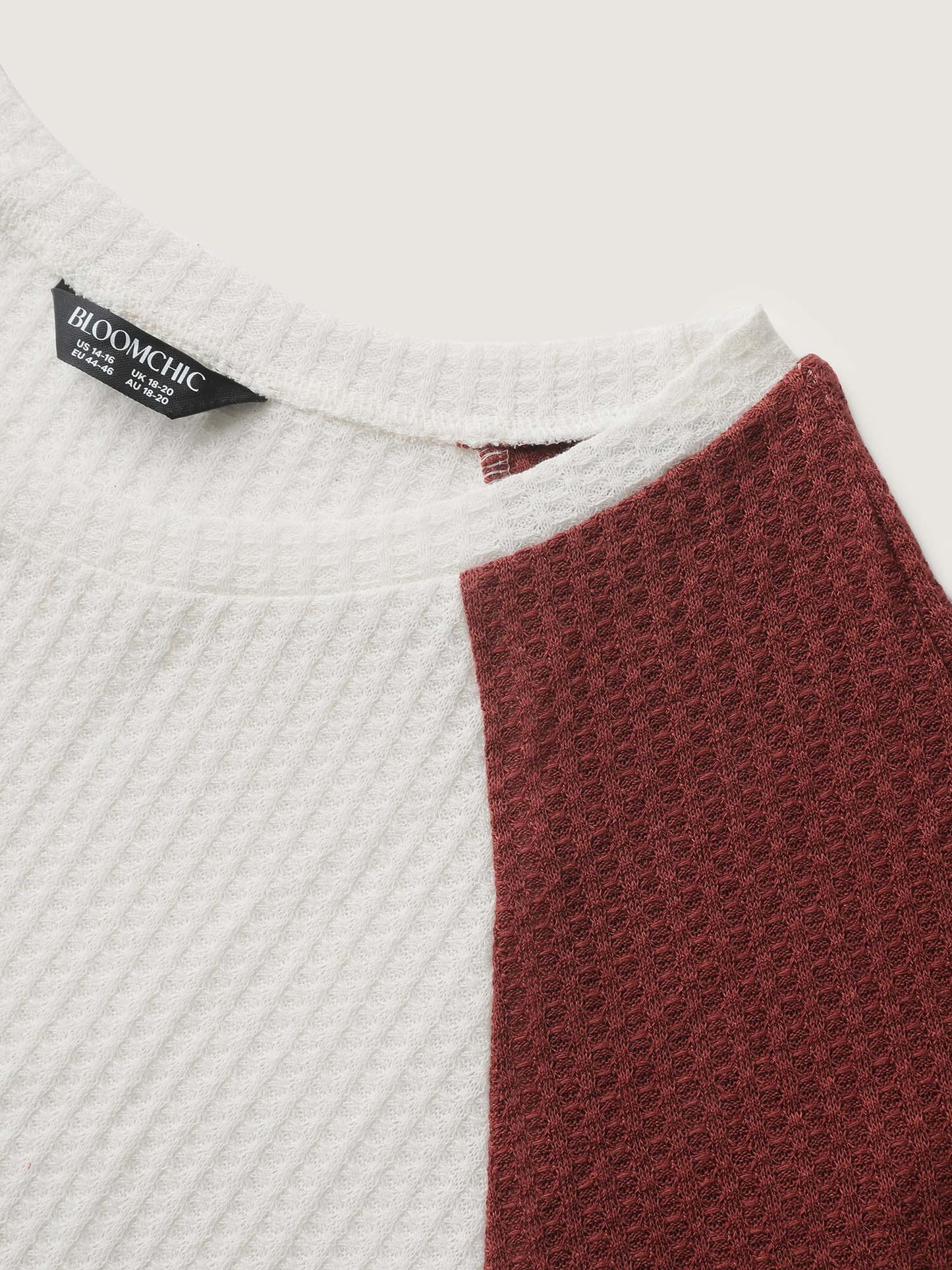Raglan Sleeve Patchwork Waffle T-Shirt