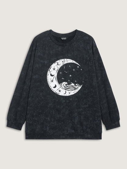 Celestial Print Vintage Solid Sweatshirt