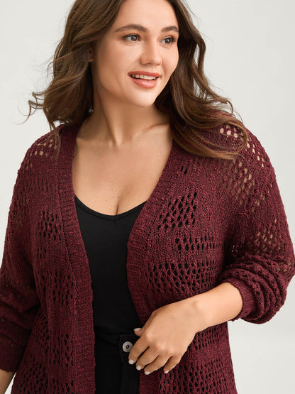 Textured Cut-Out Open-Front Knit Cardigan