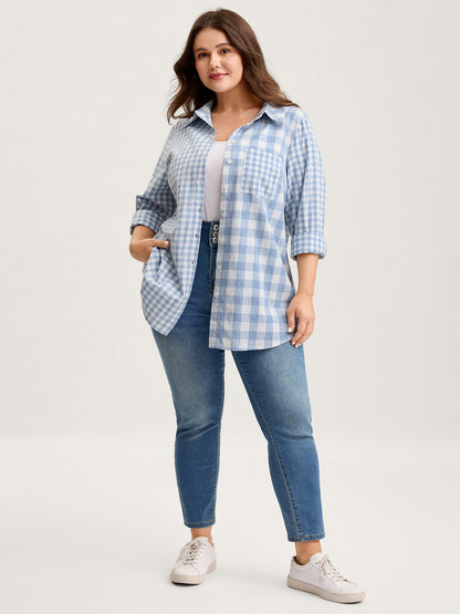 Asymmetrical Plaid Button-Down Shirt
