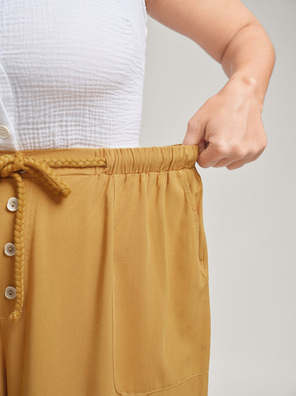 Waist-Tie Ornaments Button Detail Wide-Leg Pants