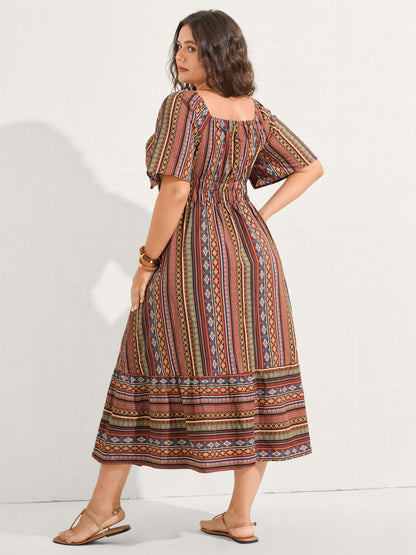Striped Cinched-Waist Midi Dress