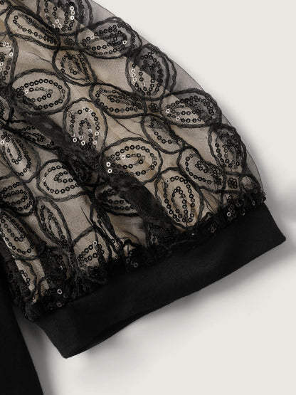 Floral Beaded Lanterns Sheer Sleeve Top
