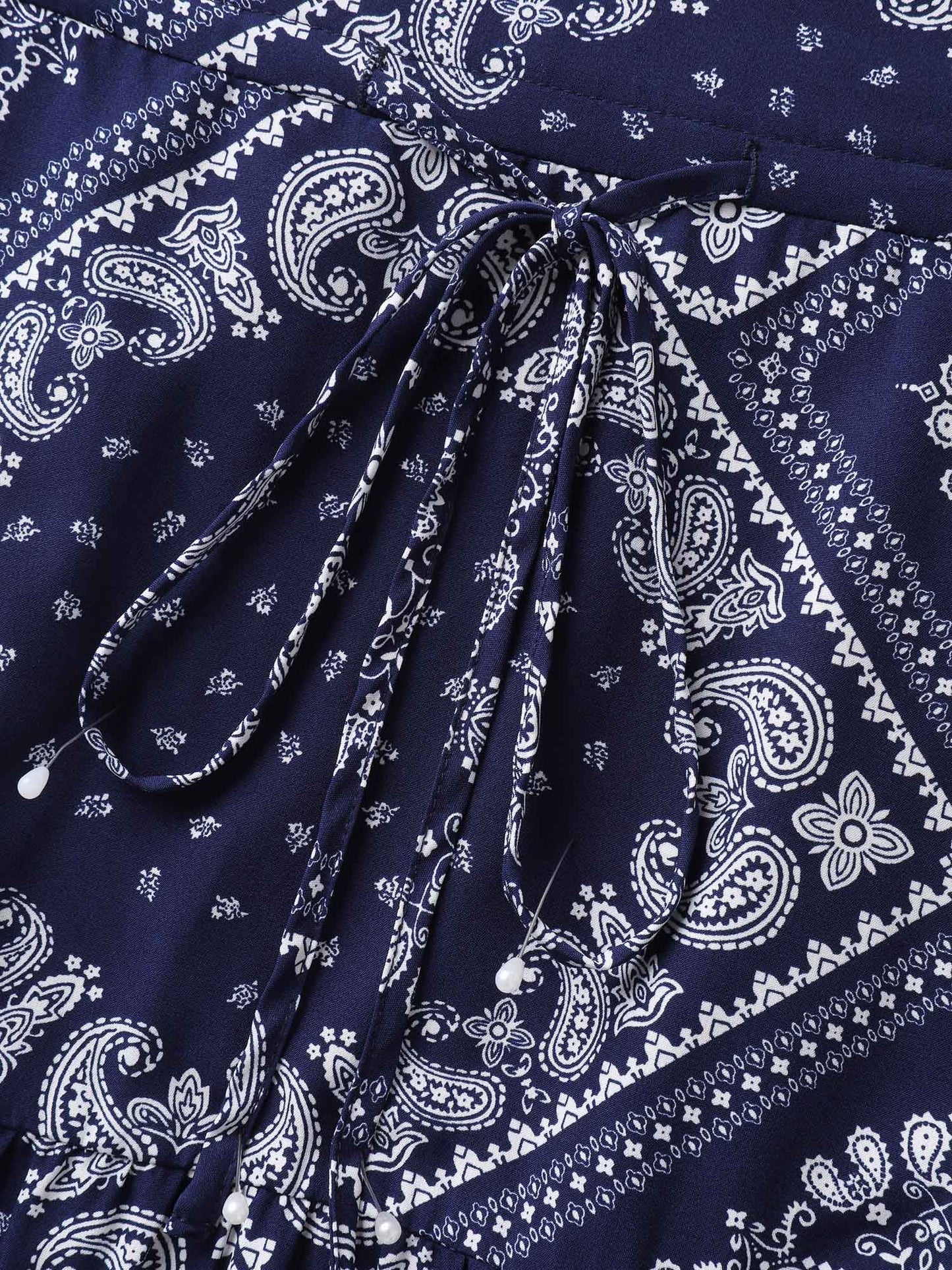 Paisley Print Waist Drawstring Midi Dress