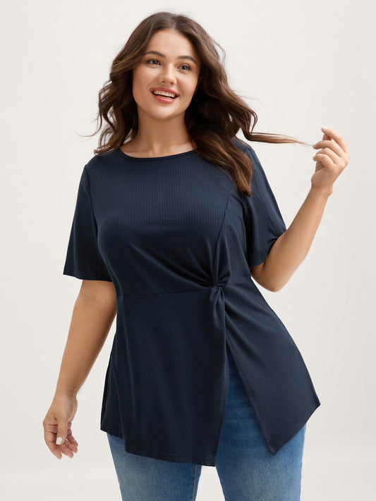 Pit Strip Knotted Front Split Side Top