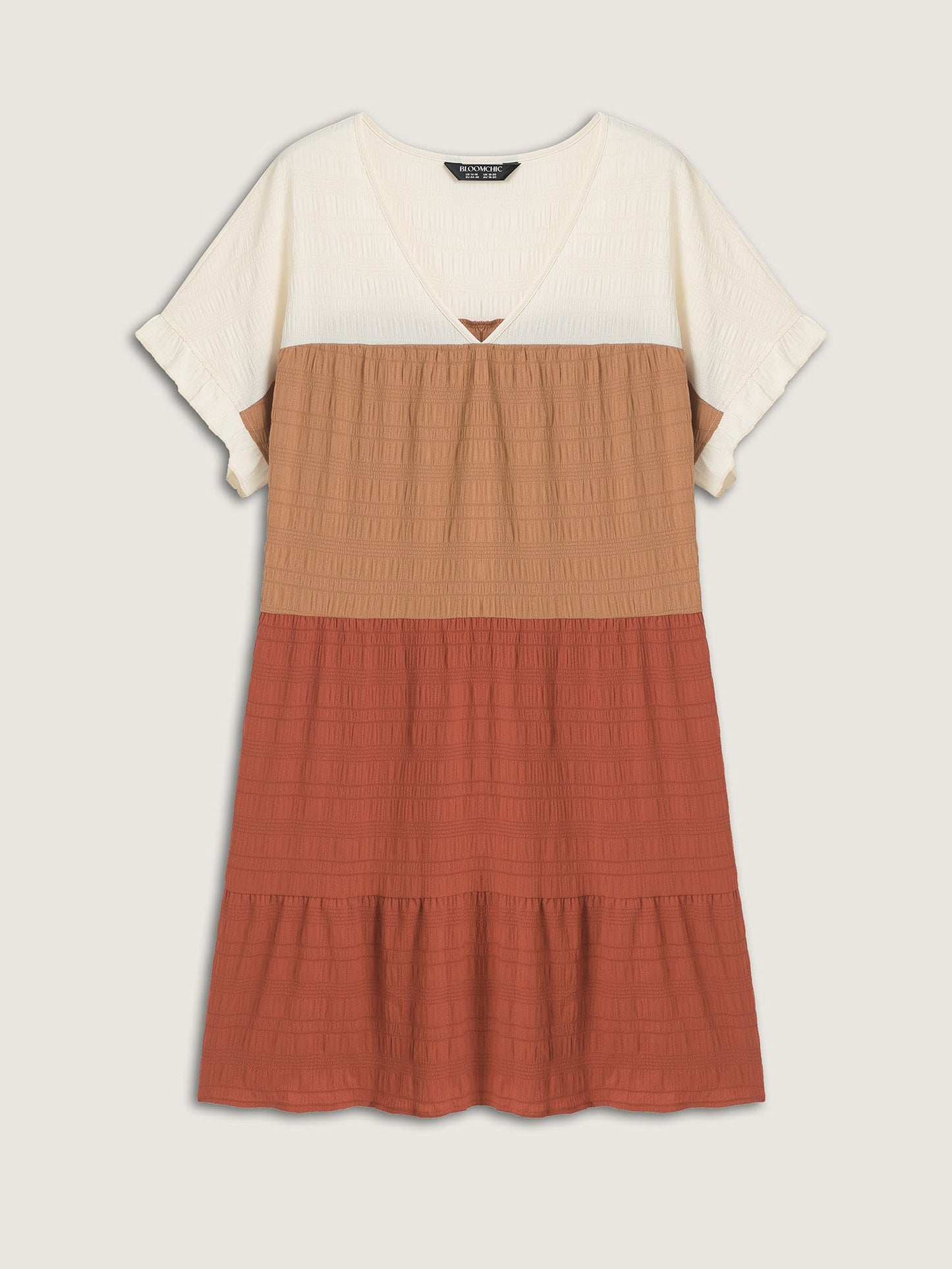 Textured Color Block Tiered Midi Dress