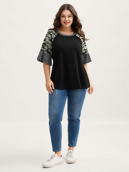 Supersof Camouflage Sleeve Contrast T-Shirt