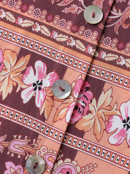 Floral Mixed Print Puffy Sleeve Blouse