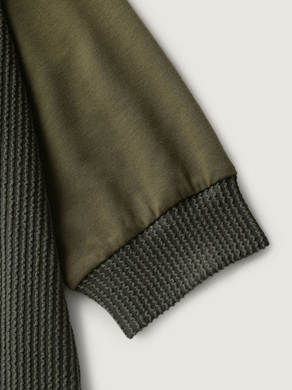 Textured Pit Strip Round Neck Sweatshirt