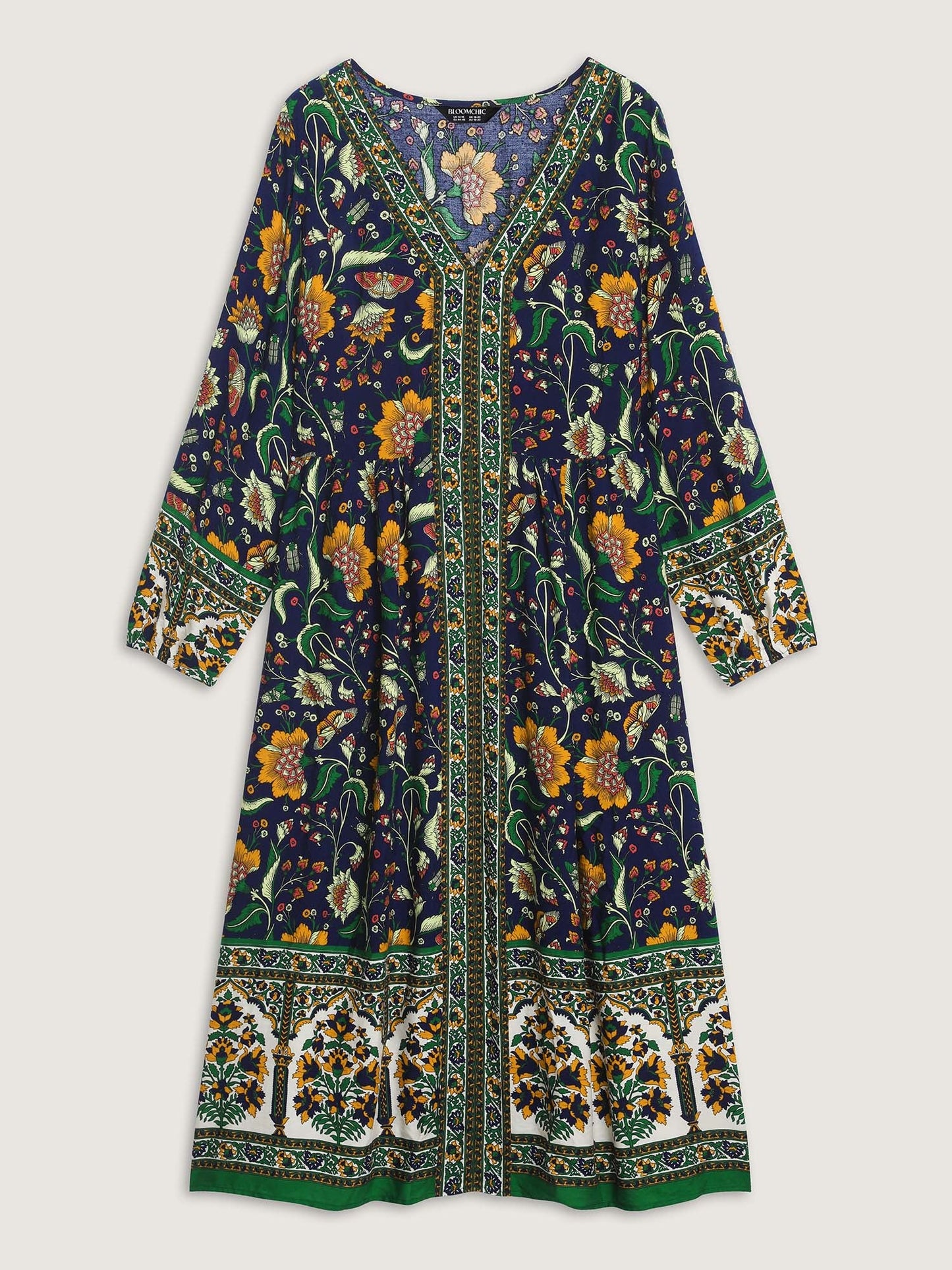 Floral Contrast Print Pockets Maxi Dress