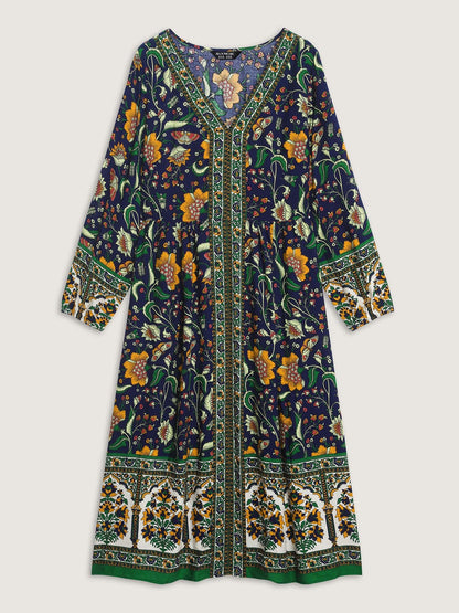 Floral Contrast Print Pockets Maxi Dress