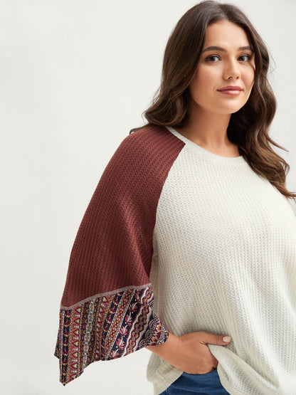 Raglan Sleeve Patchwork Waffle T-Shirt
