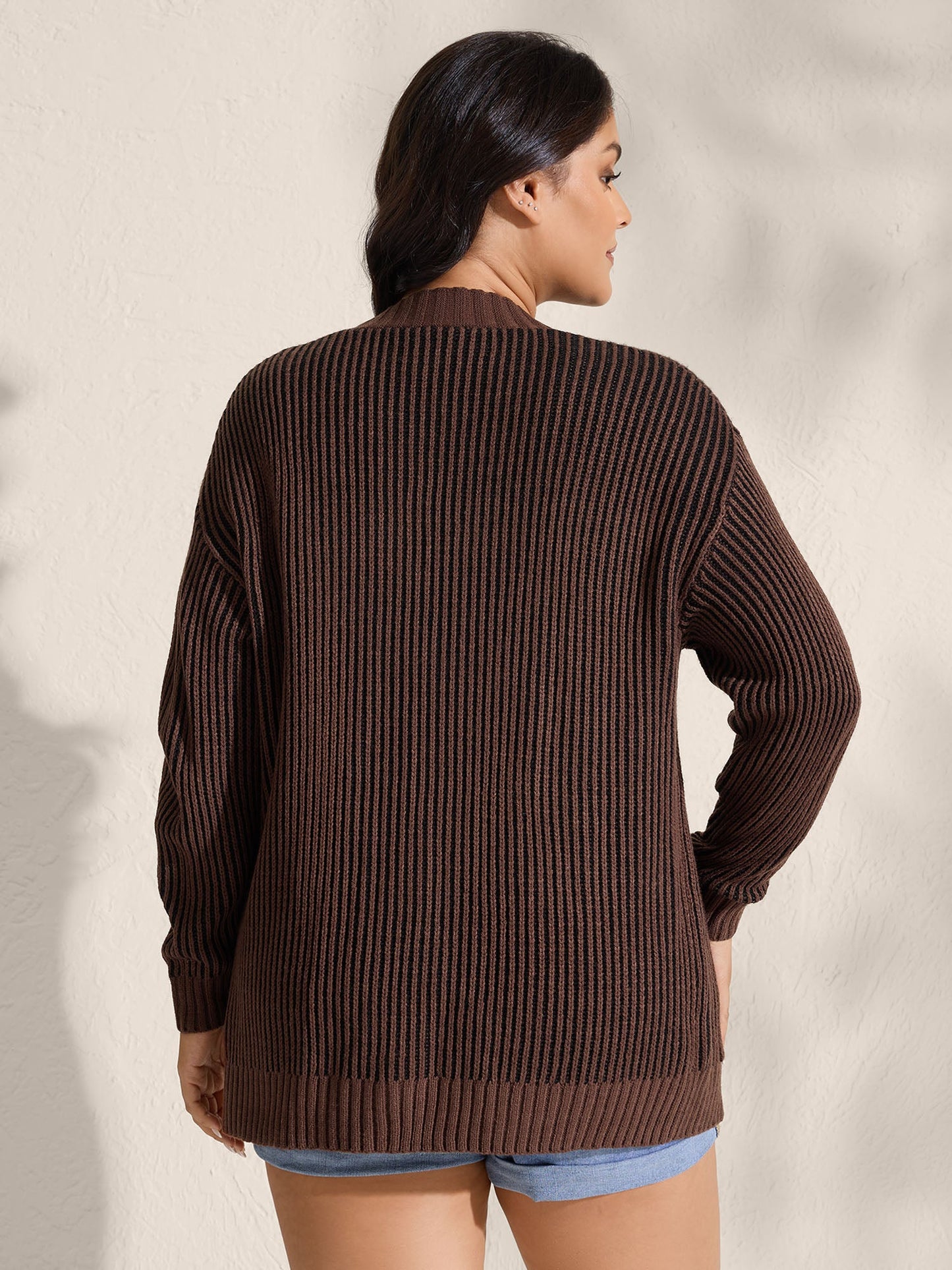 Textured Pocket Buttons Solid Knit Cardigan