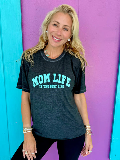 Mom Life Black Acid Wash Tee