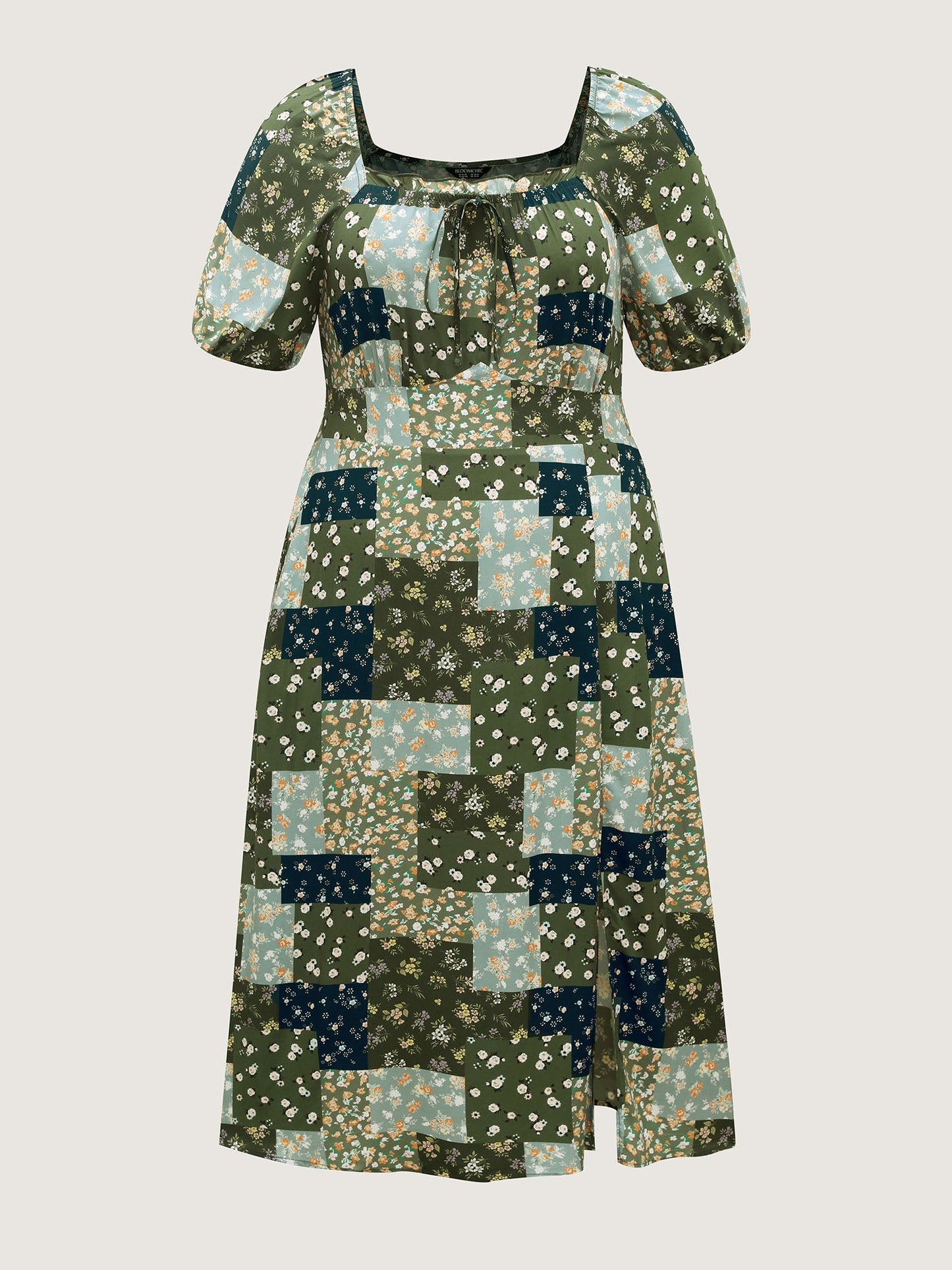 Floral Split Hem Neck Tie Midi Dress