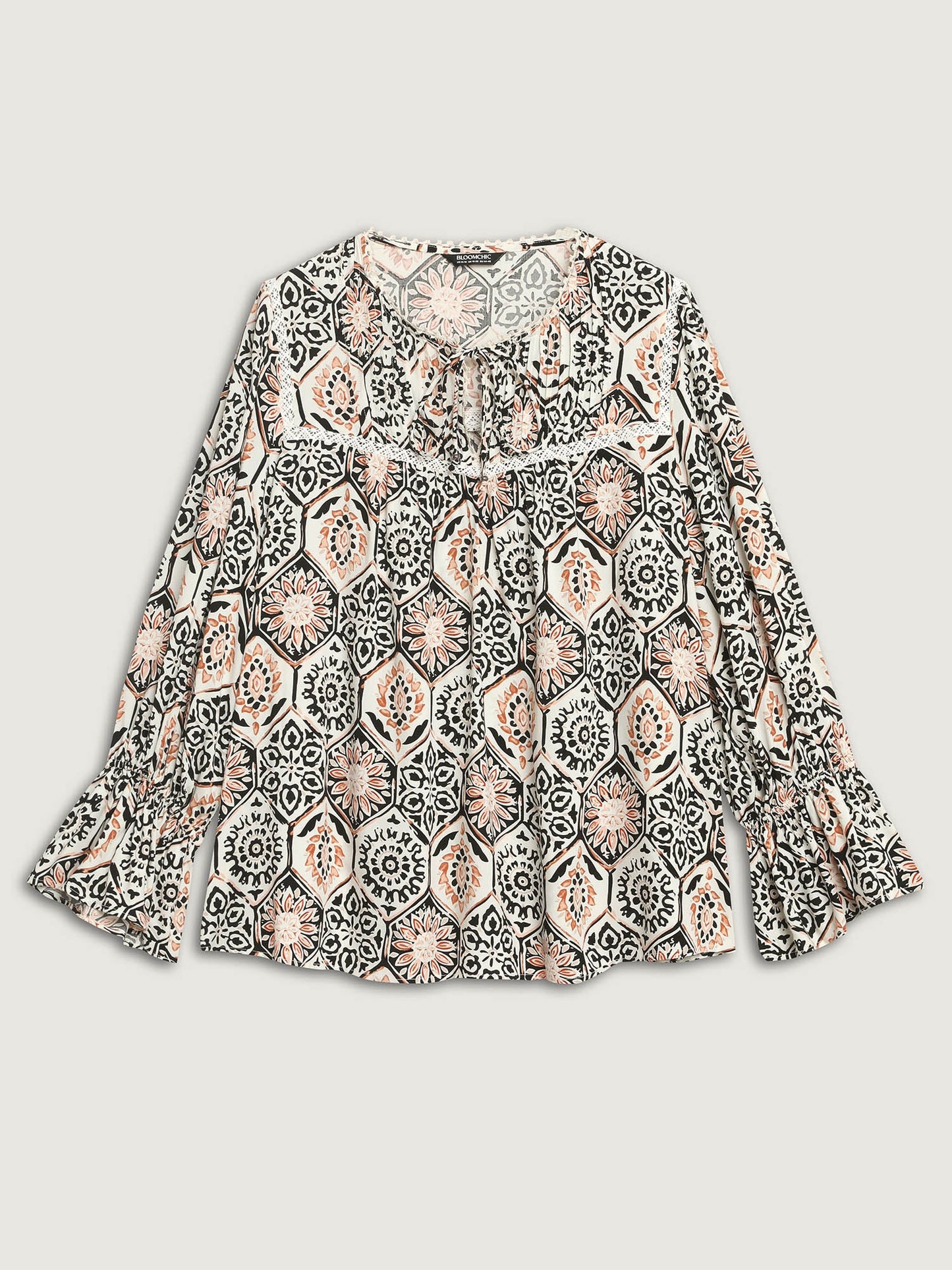 Ornate Print Toothpick Pleats Blouse