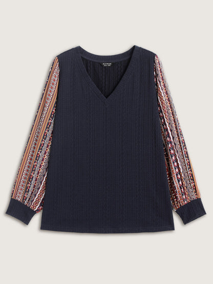 Textured Striped Sleeve Contrast Sweatshirt