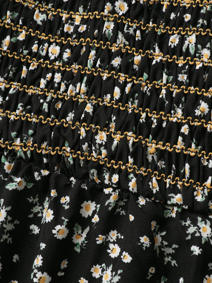 Shirred Bust Floral Fit and Flared Blouse