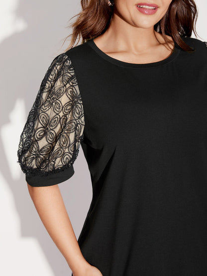 Floral Beaded Lanterns Sheer Sleeve Top