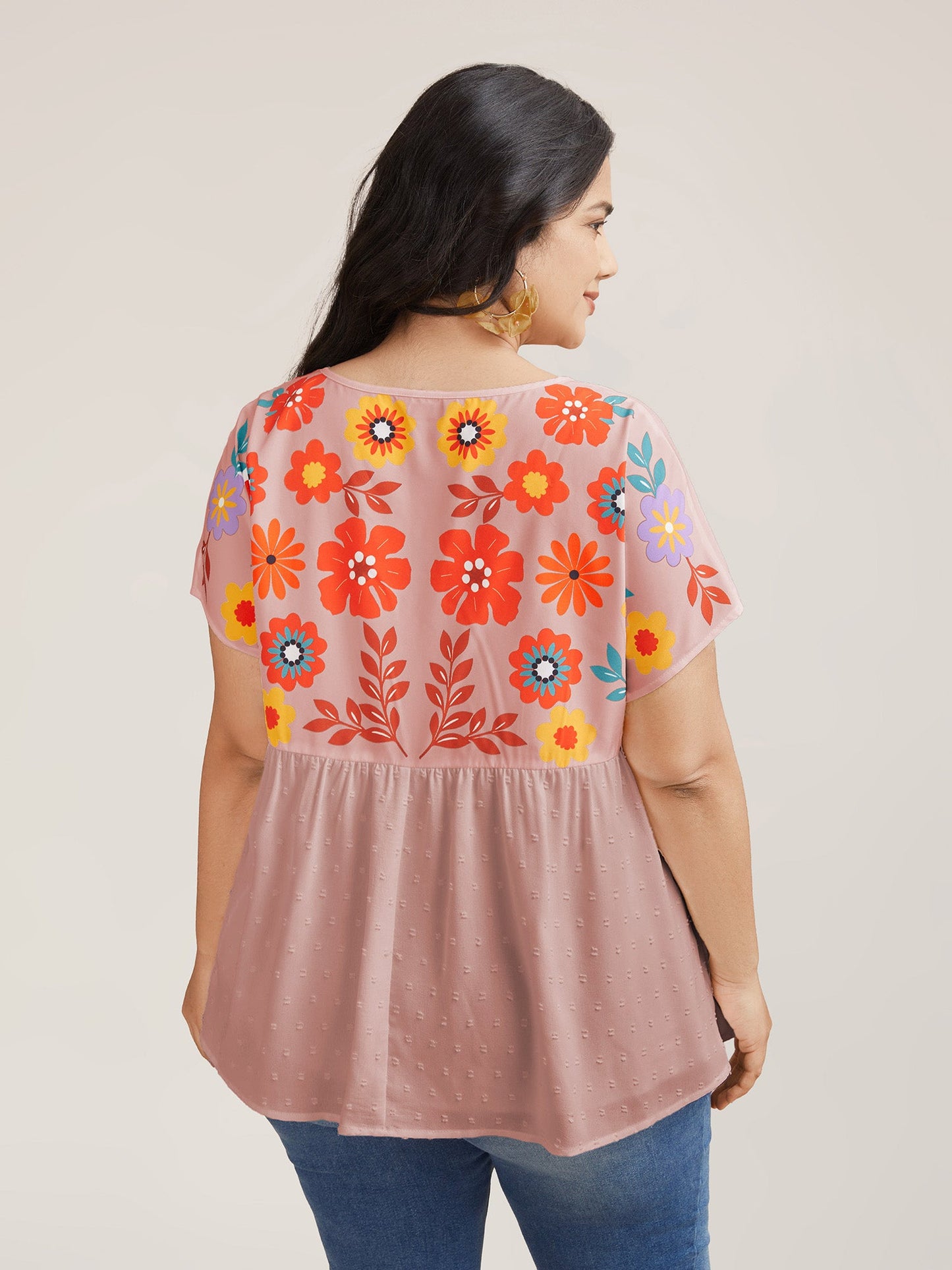Floral Print Neck-Tie Babydoll Top