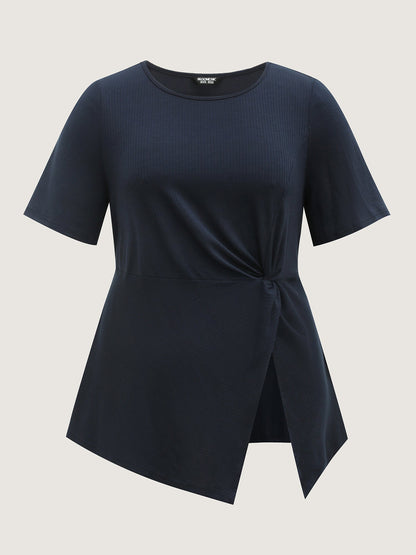 Pit Strip Knotted Front Split Side Top