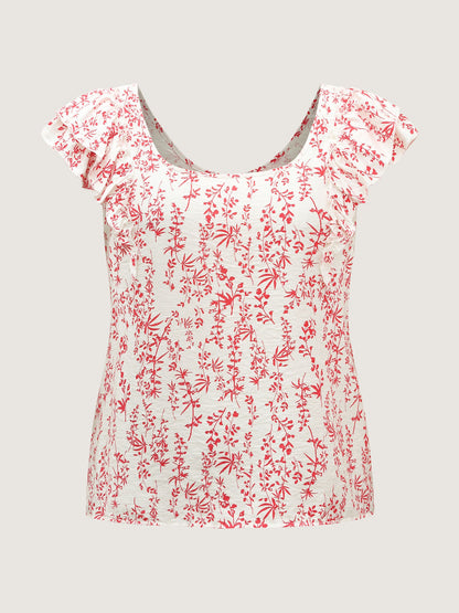 Sweet Floral Bow Back Flutter Blouse