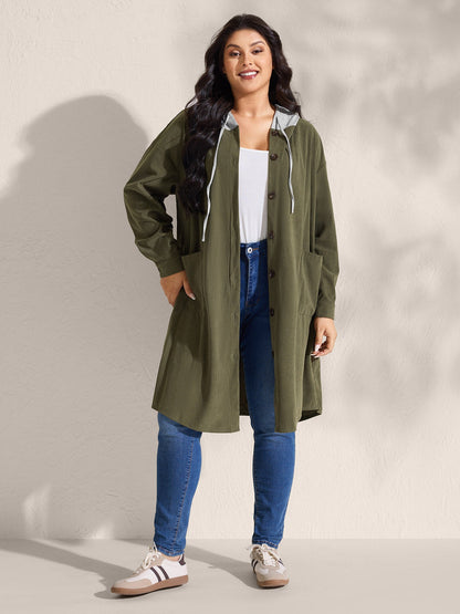 Hooded Button-Front Pockets Jacket