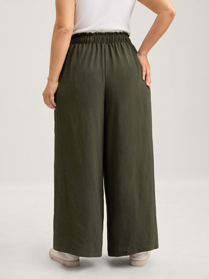 Floral Embroidered Pockets Wide-Leg Pants