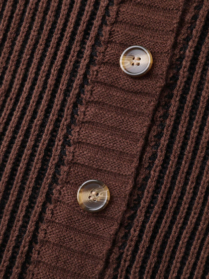 Textured Pocket Buttons Solid Knit Cardigan