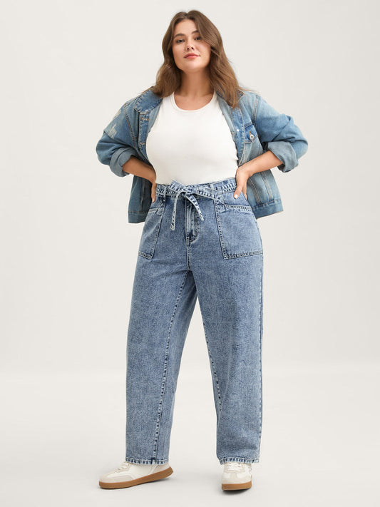 Waist Belted Pockets Boyfriend Jeans