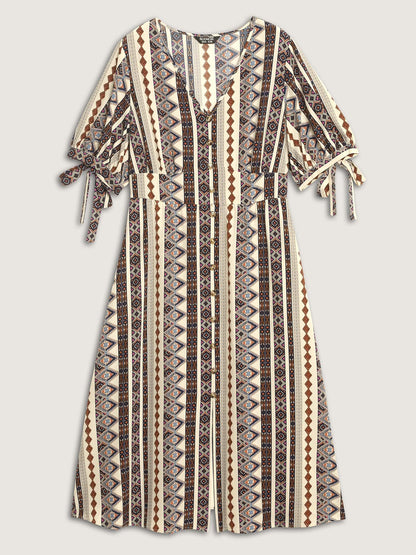 Geometric Stripes Button Detail Midi Dress