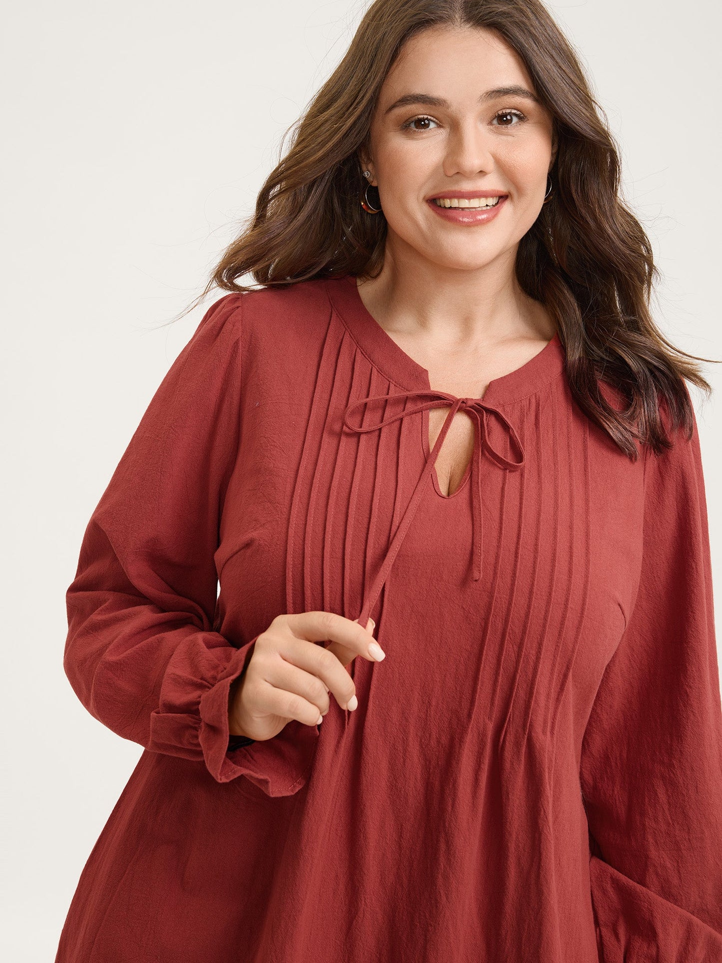 Pure Cotton Pleated Pockets Midi Dress