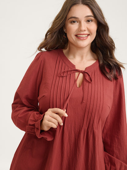 Pure Cotton Pleated Pockets Midi Dress