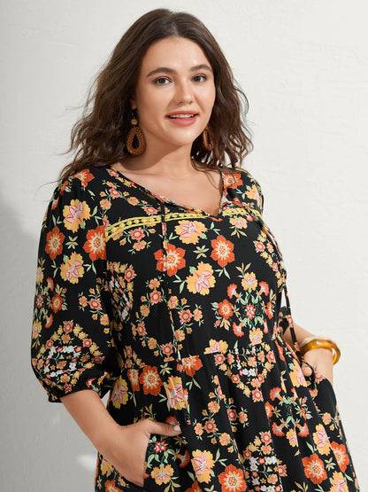 Boho Print Waist Stretchy Midi Dress
