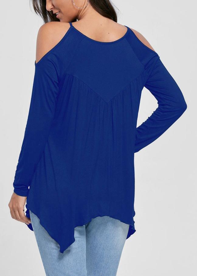 Solid Patchwork Lace Cold Shoulder Long Sleeves Tops