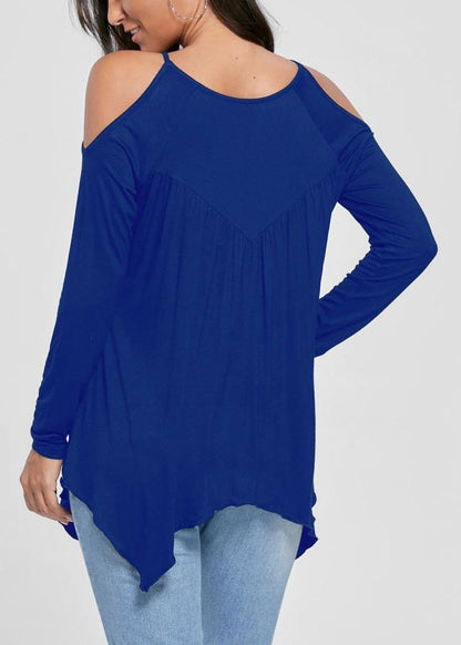 Solid Patchwork Lace Cold Shoulder Long Sleeves Tops