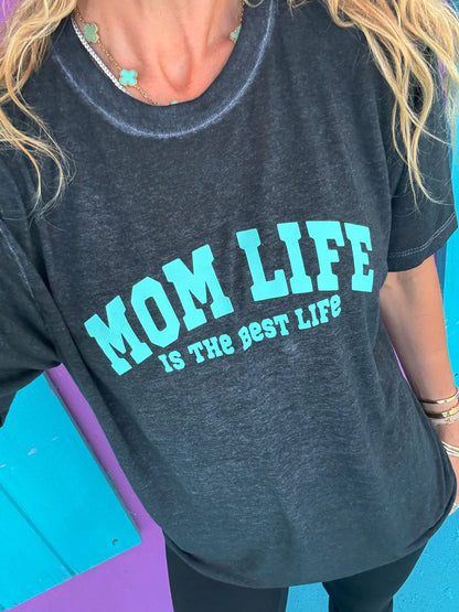 Mom Life Black Acid Wash Tee