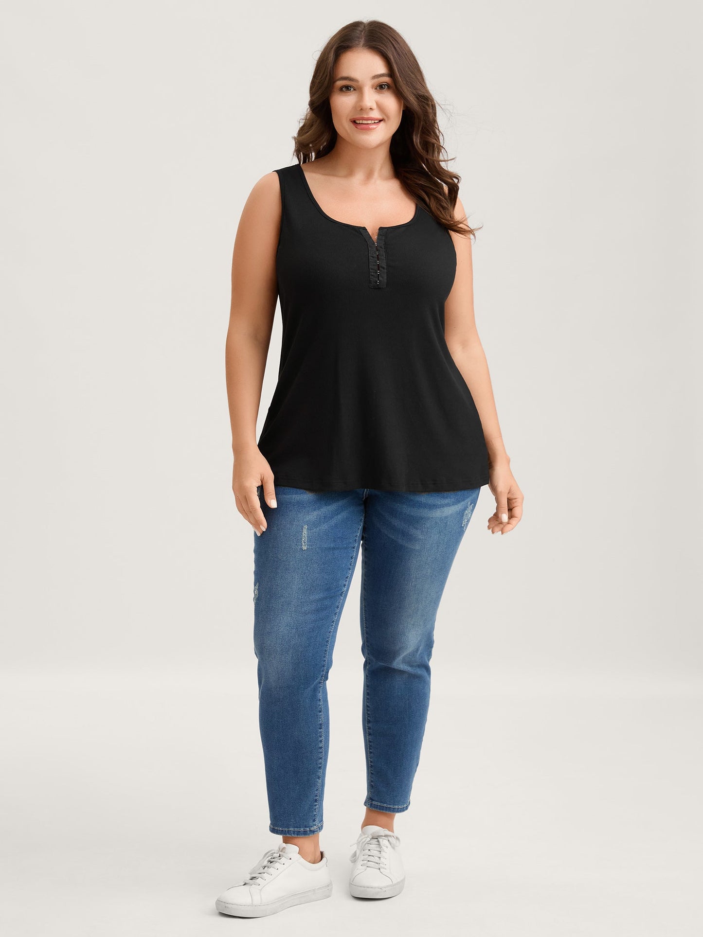 Ribbed Clasp Neckline Fitted Tank Top