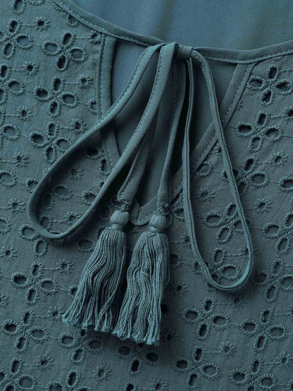Texture Tiered Tassel Solid Midi Dress