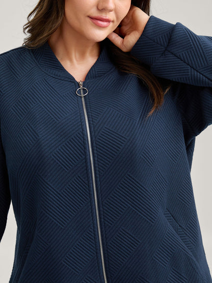 Textured Solid Pockets Zipper Jacket