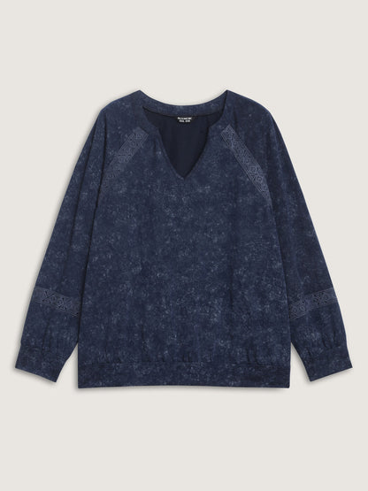 Snow Wash Effect Lace Trim Sweatshirt